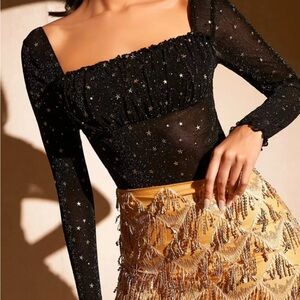 Black Starry Sheer Mesh Long Sleeve 💛